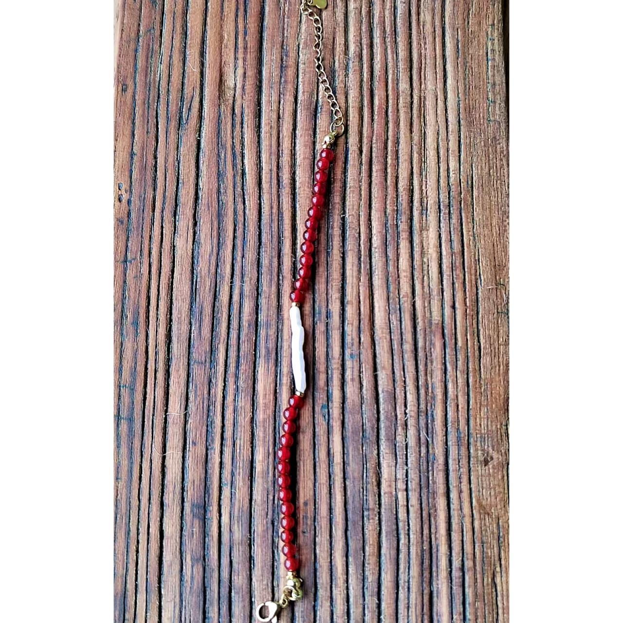 Red Agate & Baroque Pearl Bracelet, Natural Gemstone Handmade Jewelry
