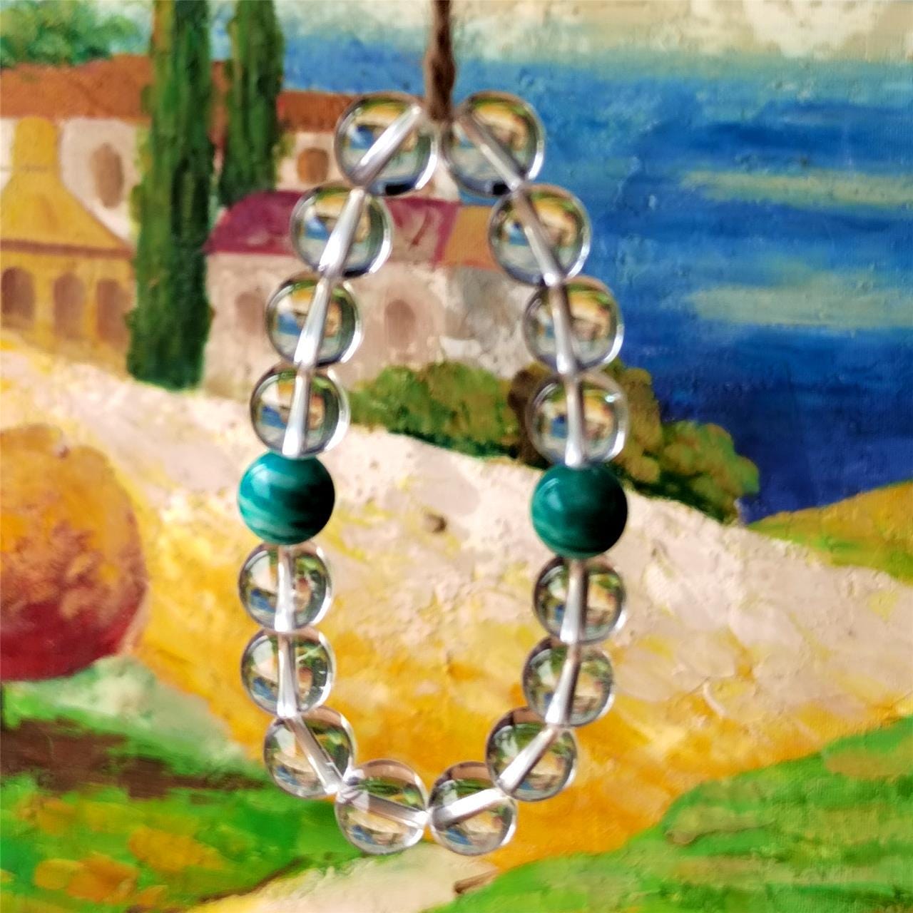 Beaded Bracelet, Clear Quartz Amazonite, Natural Gemstone Healing Crystal Jewelry Gift for her