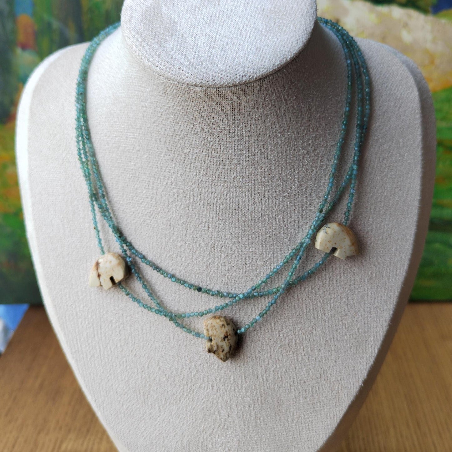 Handmade Blue Apatite & Picture Jasper Polar Bear Necklace