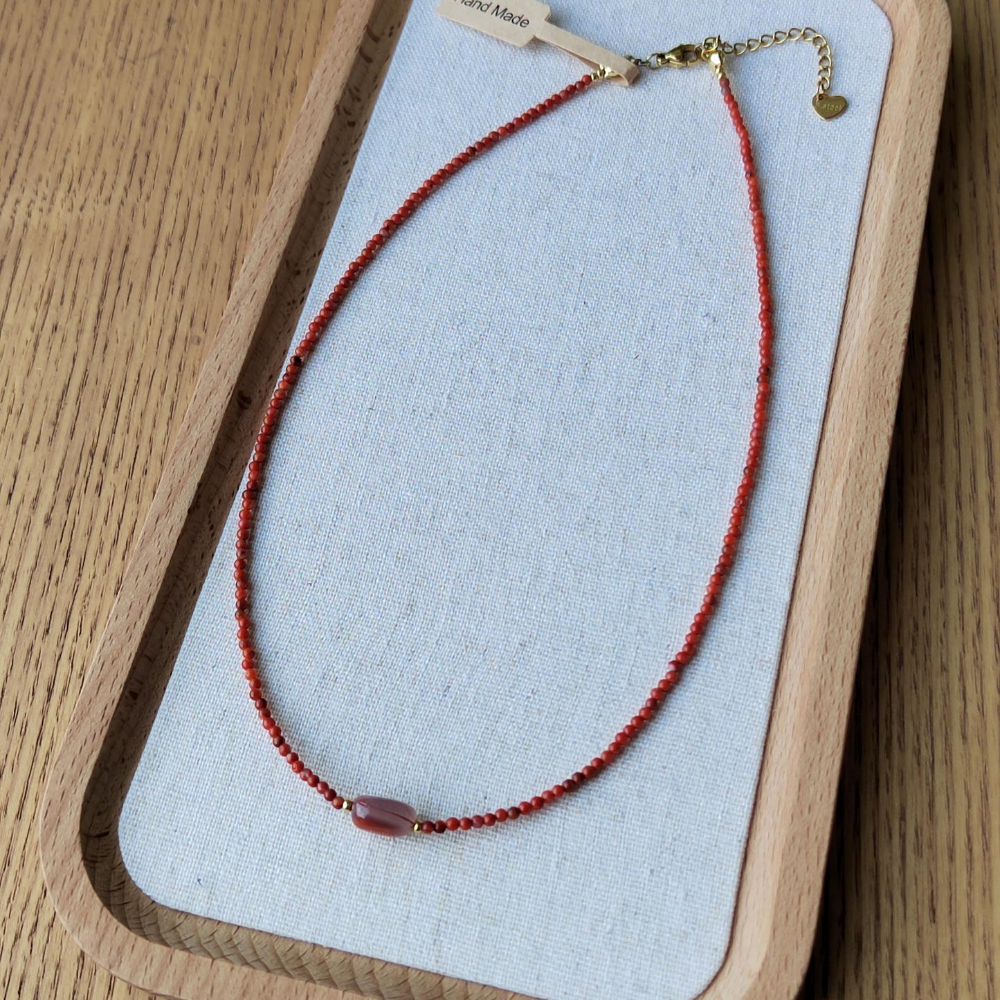 Handmade Nanhong Agate Necklace: Dainty Gemstone Collarbone Chain