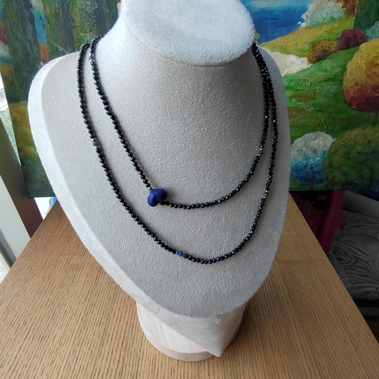Black Spinel & Lapis Lazuli Heart Necklace: Handmade Boho Gemstone Jewelry