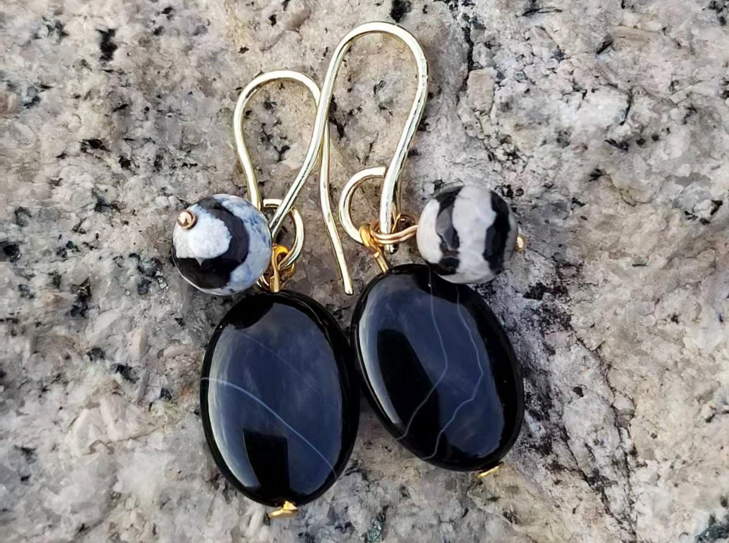 Crystal Agate Drop Earrings: Gold Plated Dangle Earrings handmade DIY handcraft Gemstone Jewelry