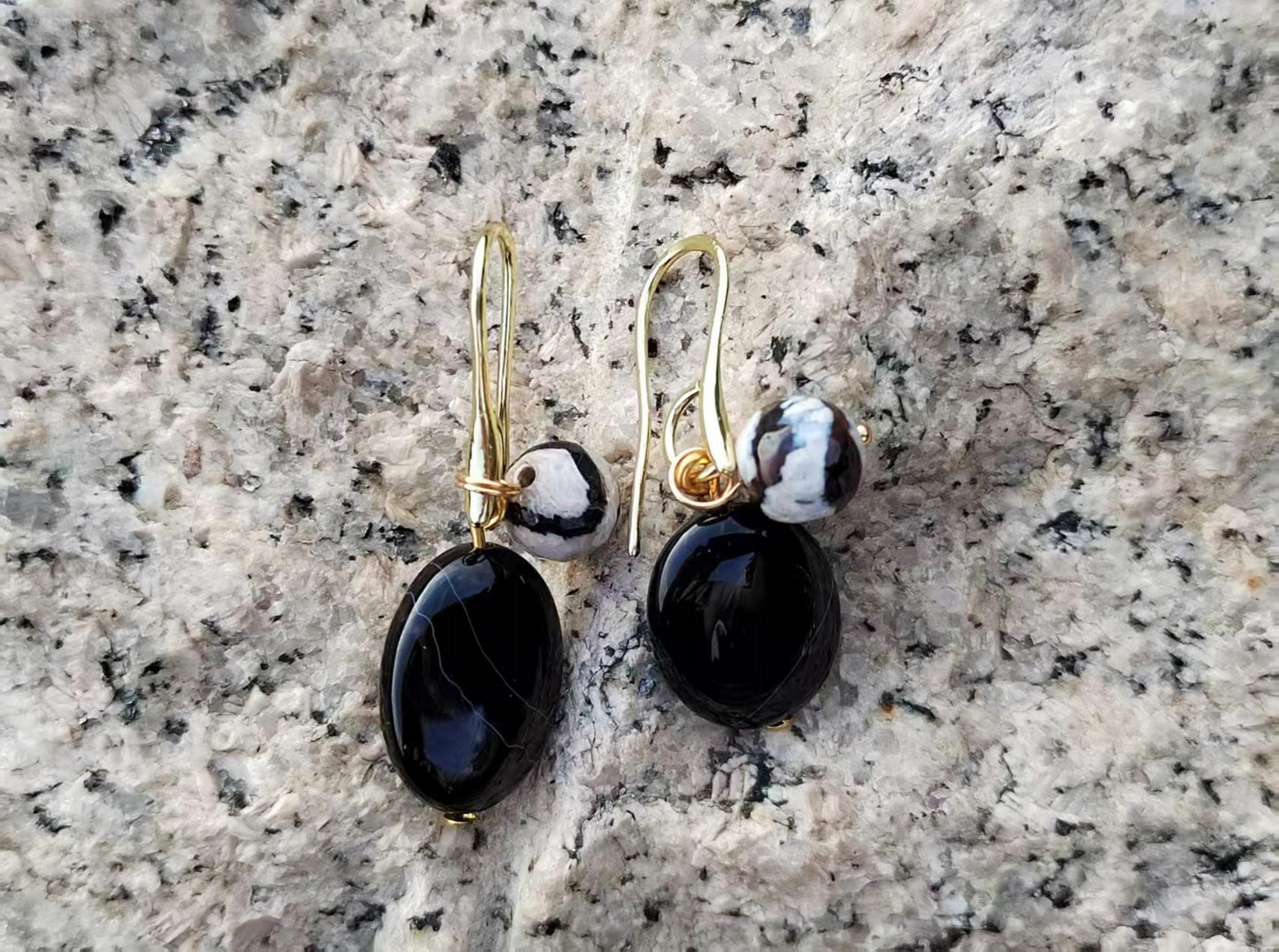 Crystal Agate Drop Earrings: Gold Plated Dangle Earrings handmade DIY handcraft Gemstone Jewelry