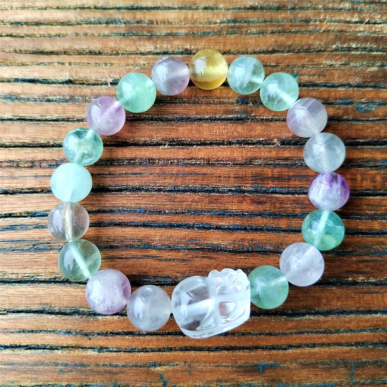 Natural Rainbow Fluorite Clear Quartz Bracelet Boho Healing Crystal Bracelet handmade beaded Bracelets