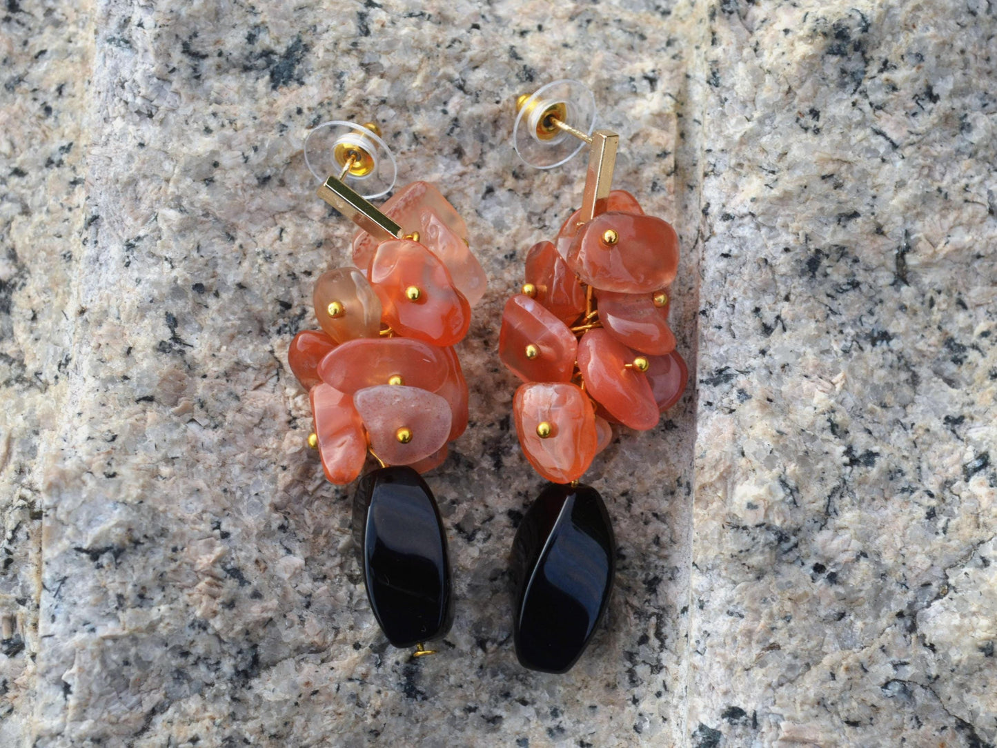 Dangle Earrings Red Agate Black Onyx Gemstone Earrings Boho Crystal Healing Jewelry gift for her