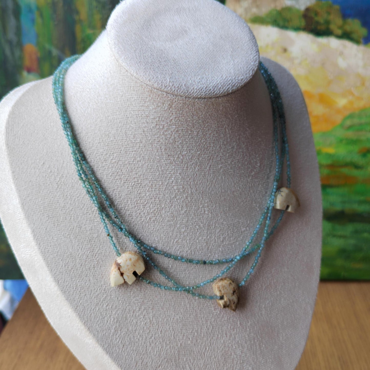 Handmade Blue Apatite & Picture Jasper Polar Bear Necklace