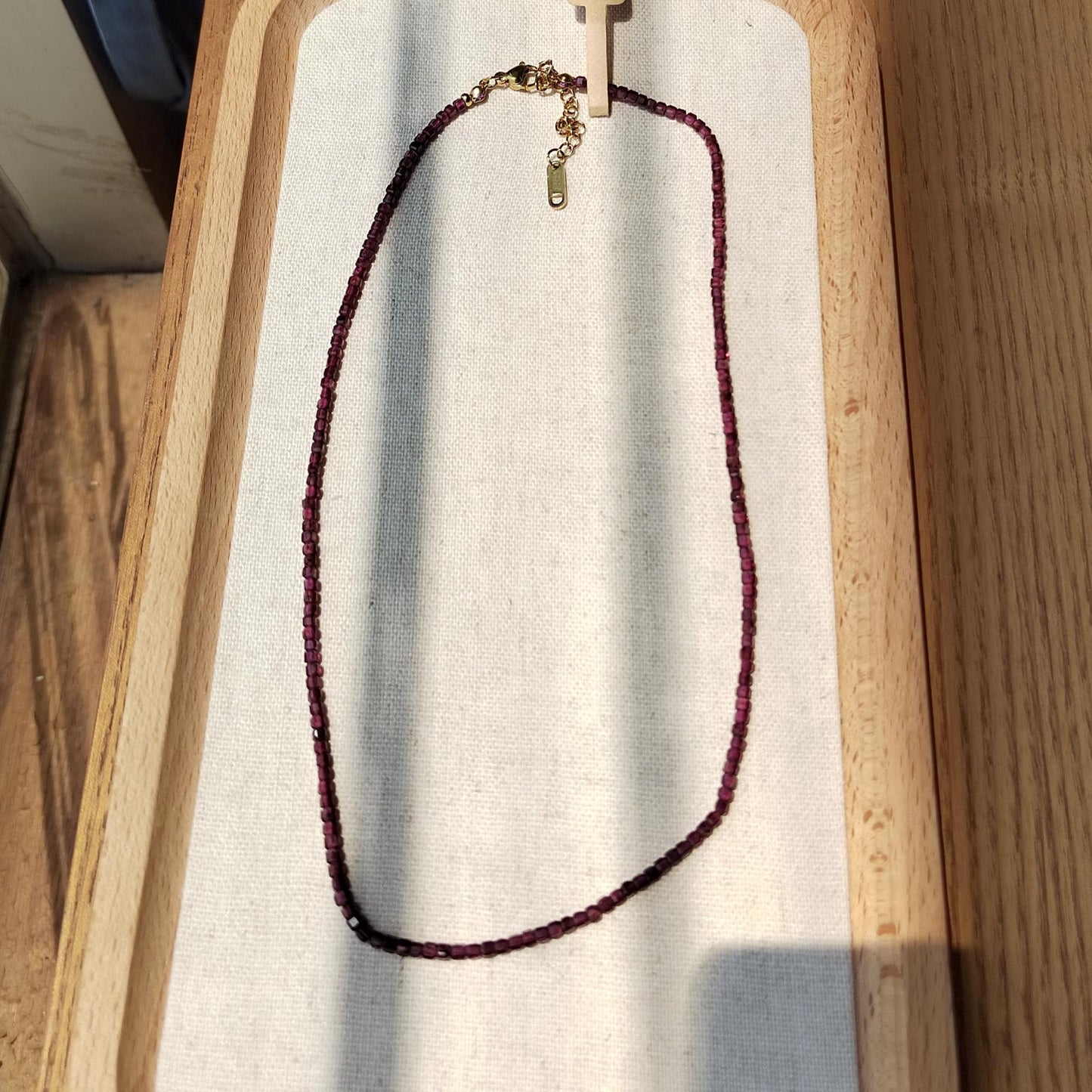 Natural Garnet Bead Necklace: Sterling Gold Plated Chain