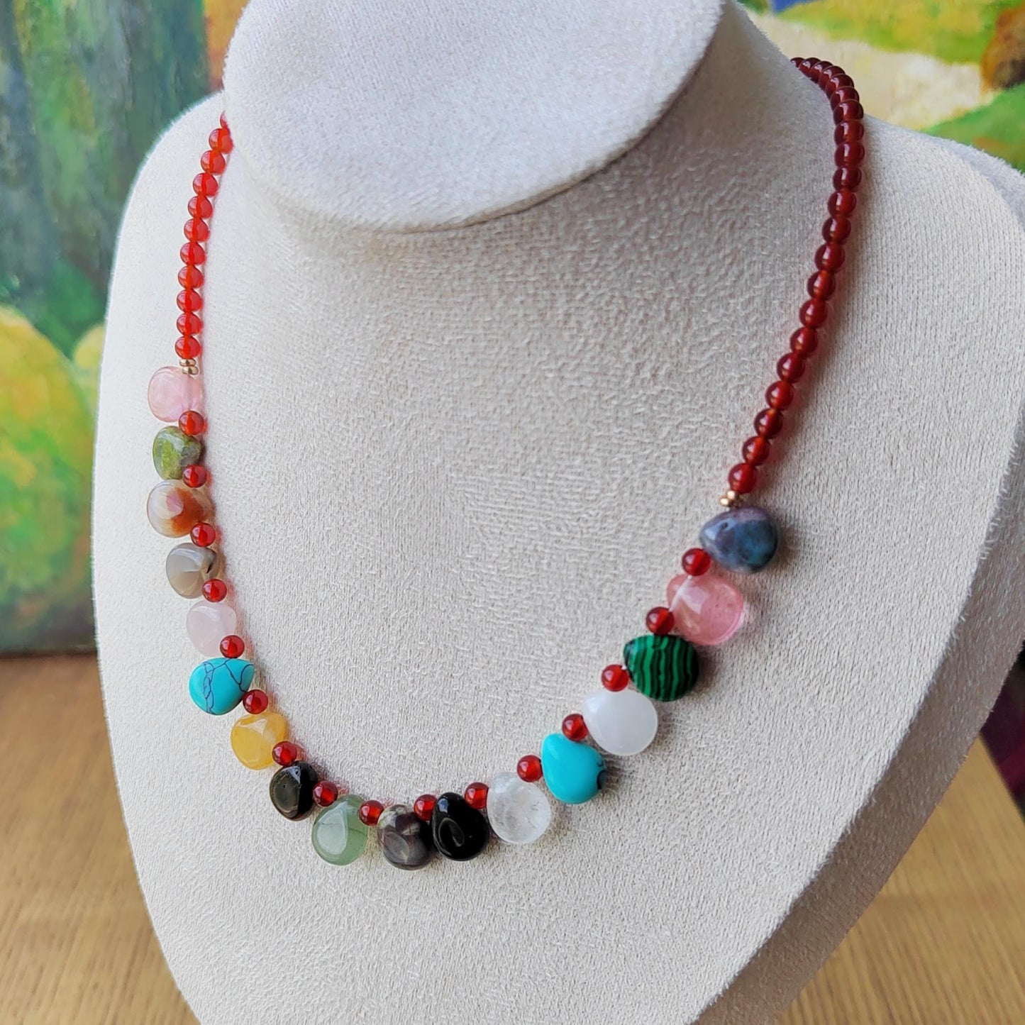 Red Agate Multi Crystal Necklace, Healing Crystal Beaded Necklace, Bead Bohemia Necklace Boho Style, Stability Protection Jewelry Gifts
