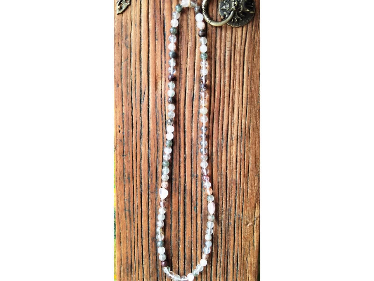 Natural Garden Quartz & Rose Quartz Bracelet Set, Boho Crystal Jewelry