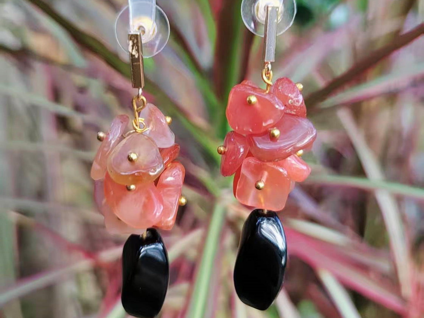 Dangle Earrings Red Agate Black Onyx Gemstone Earrings Boho Crystal Healing Jewelry gift for her