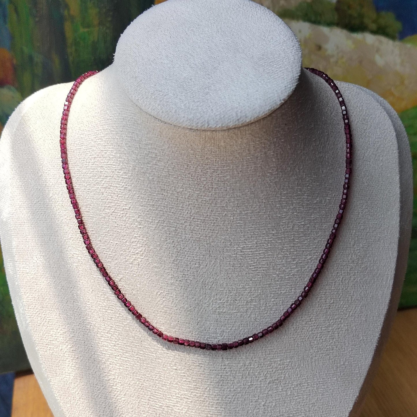 Natural Garnet Bead Necklace: Sterling Gold Plated Chain