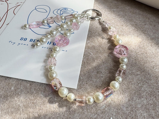 Handmade Pink Crystal Phone Charm , Aesthetic Phone Strap, Cute Boho Glass Keychain for Women, Gift for Her