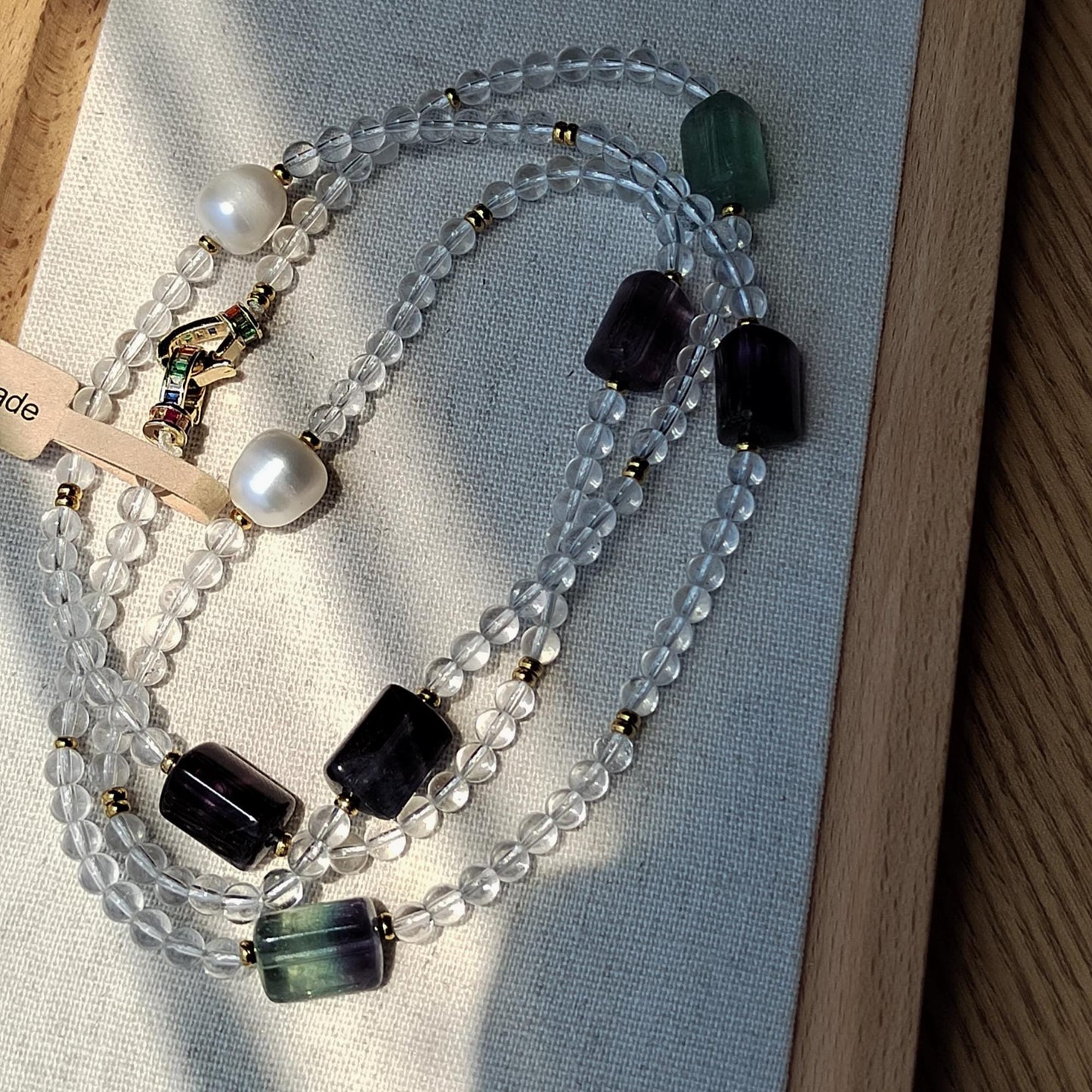 Quartz Fluorite Freshwater Pear Necklace, Healing Crystal Beaded Bohemia Necklace, Stability Protection Necklace Gift, Boho Long Necklace