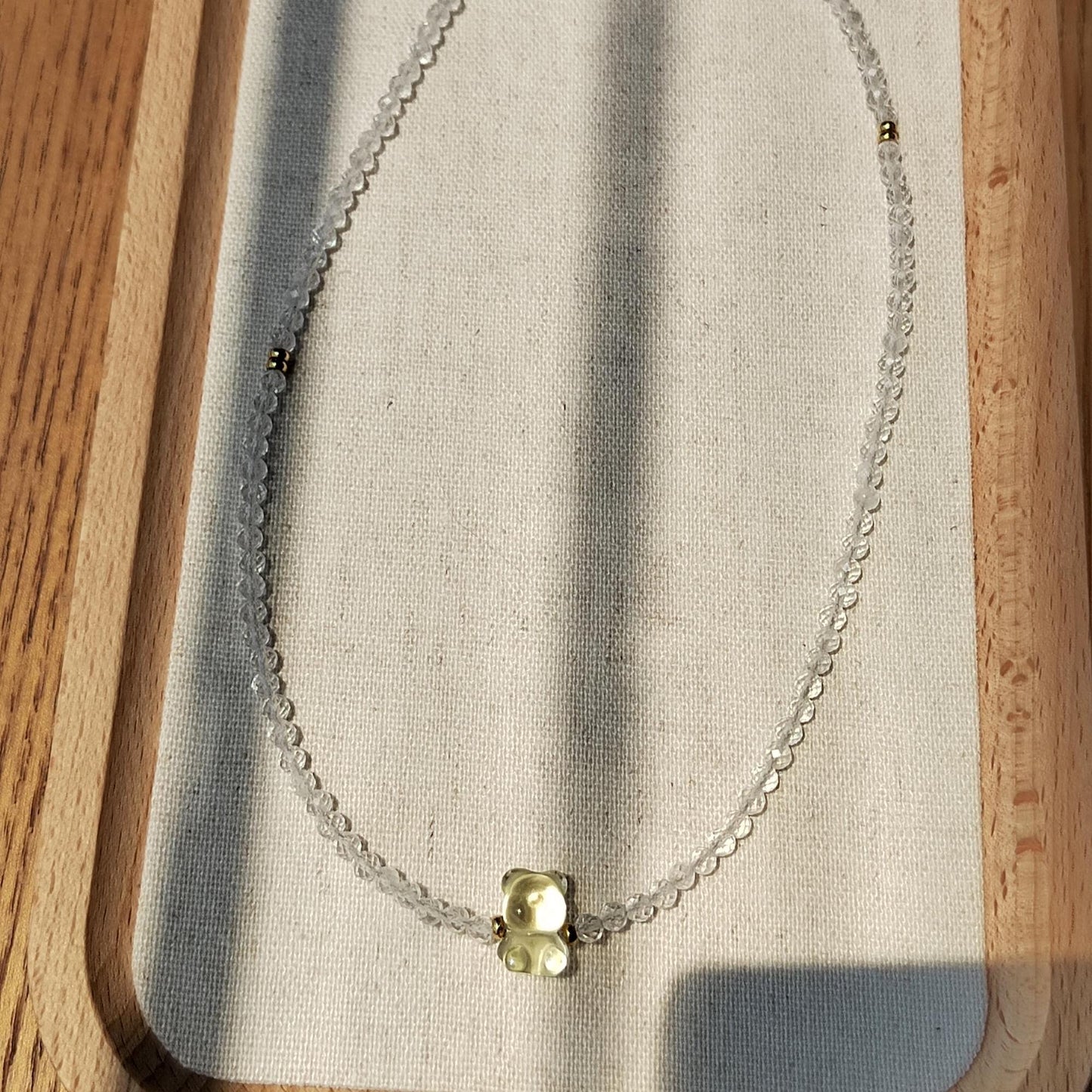Natural Clear Quartz & Citrine Bear Necklace Handmade Jewelry