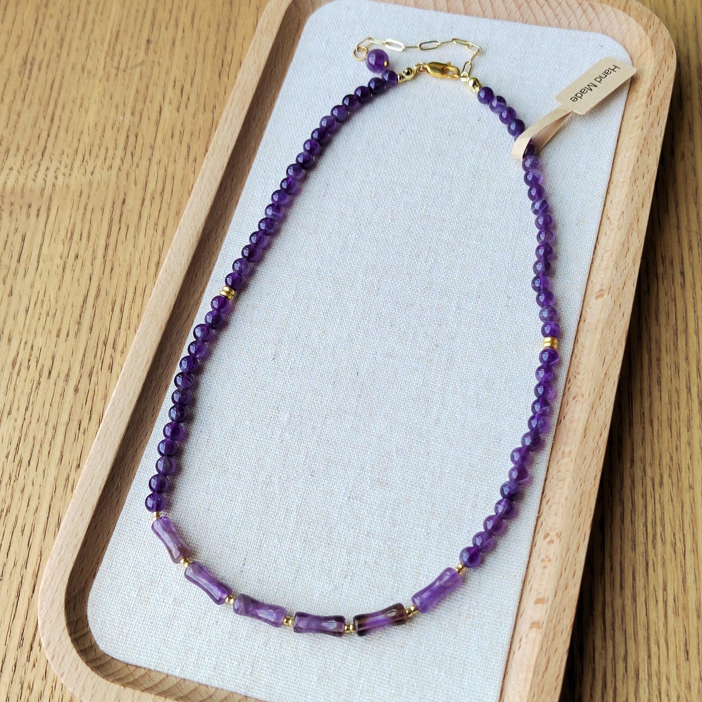 Handmade Amethyst Bead Necklace Sterling Gold Plated Chain Elegant Gemstone Jewelry DIY Craft