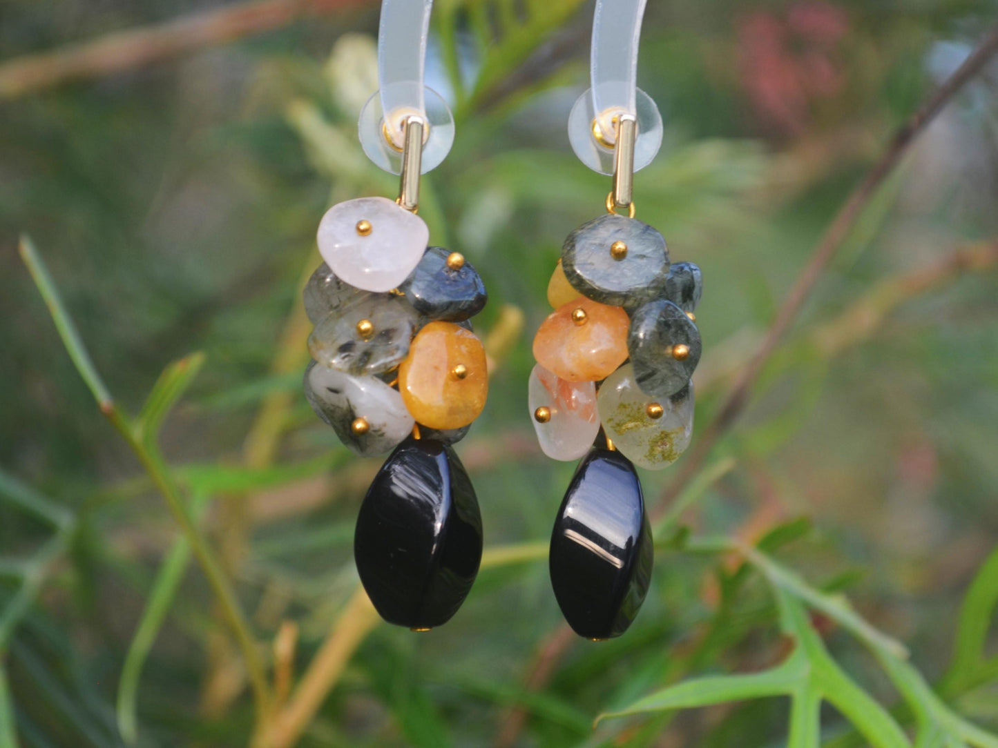 Crystal Quartz Dangle Earrings: Black Onyx, Sterling Silver, Boho Gemstone Jewelry