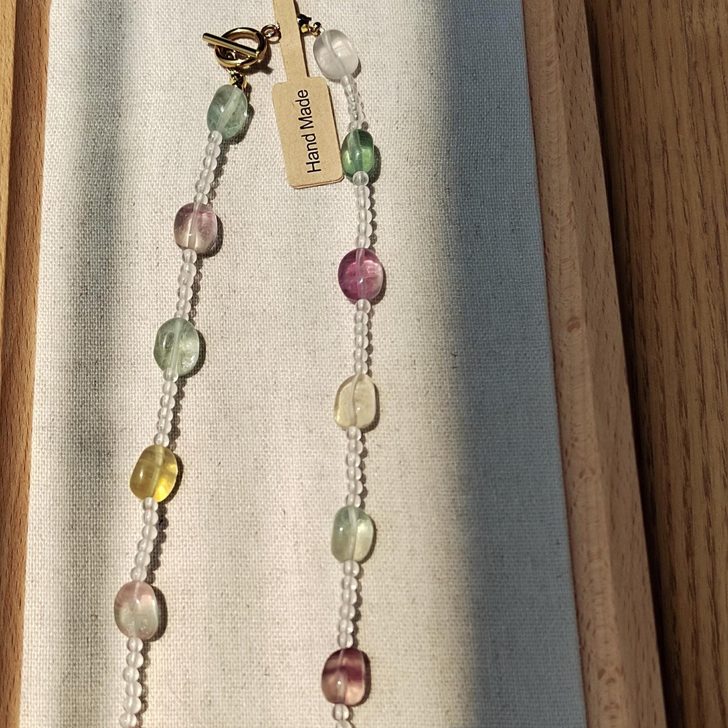 Handmade Fluorite & Clear Quartz Gemstone Necklace: Sterling Gold Plated