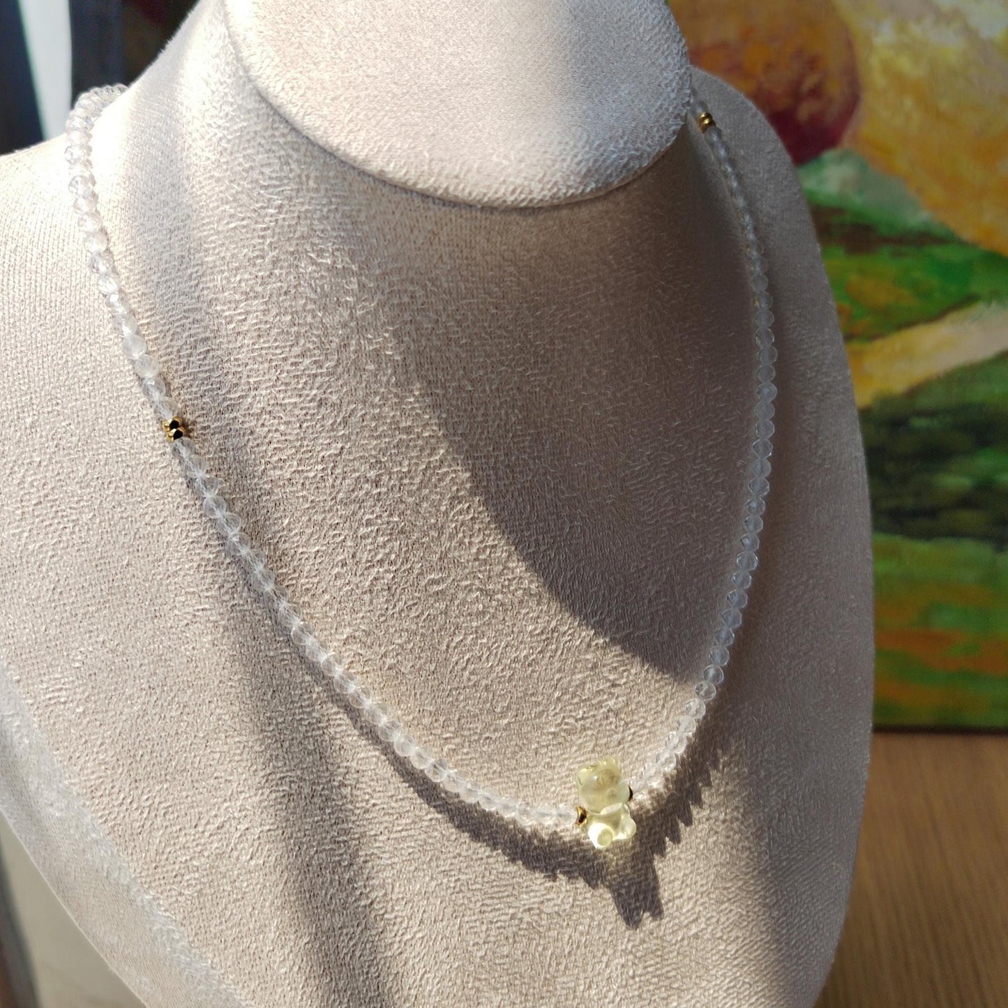 Natural Clear Quartz & Citrine Bear Necklace Handmade Jewelry