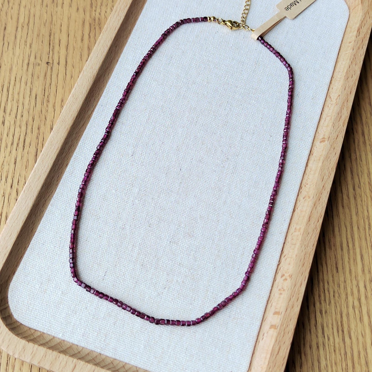 Natural Garnet Bead Necklace: Sterling Gold Plated Chain