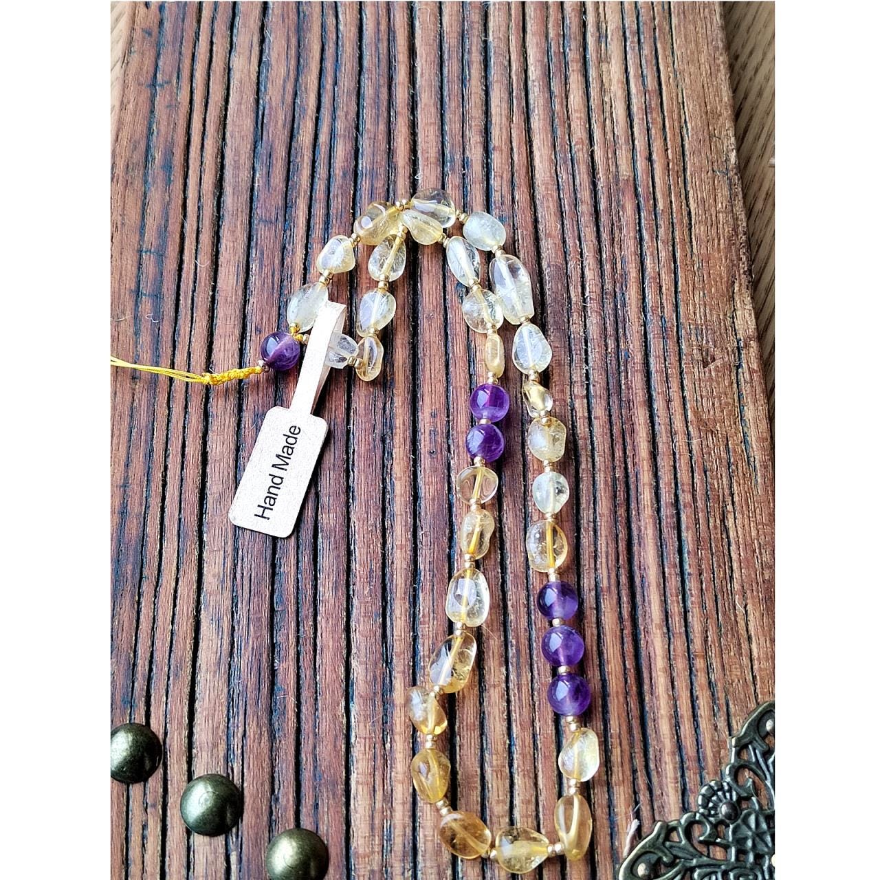 Citrine & Amethyst Crystal Phone Charm: Handmade Boho Gift