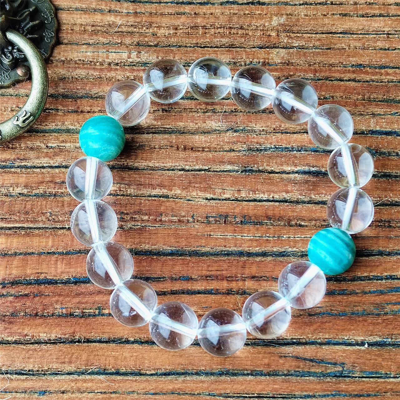 Beaded Bracelet, Clear Quartz Amazonite, Natural Gemstone  Healing Crystal Jewelry Gift for her