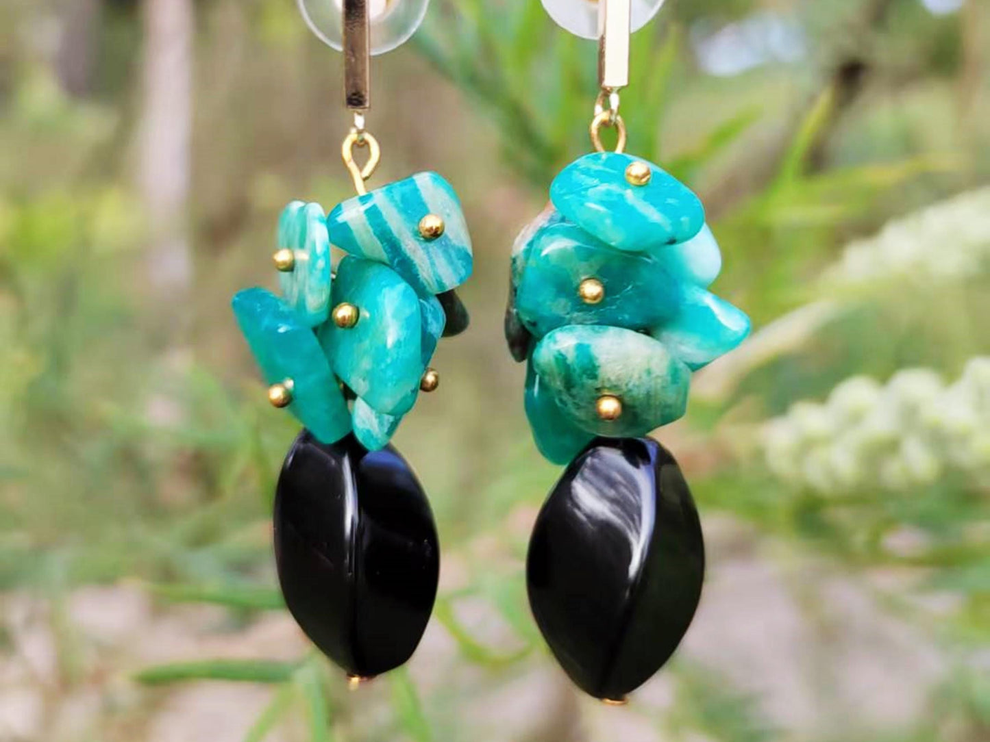 Natural Amazonite Agate Dangle Earrings Boho Crystal Jewelry For Truth & Communication