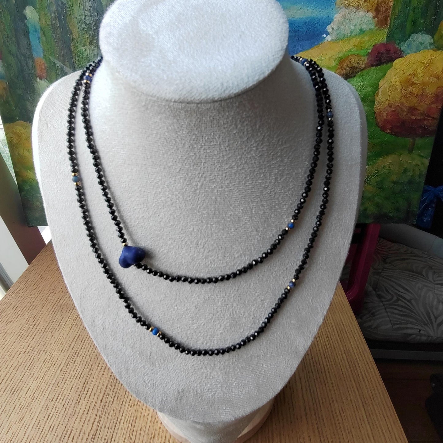 Black Spinel & Lapis Lazuli Heart Necklace: Handmade Boho Gemstone Jewelry