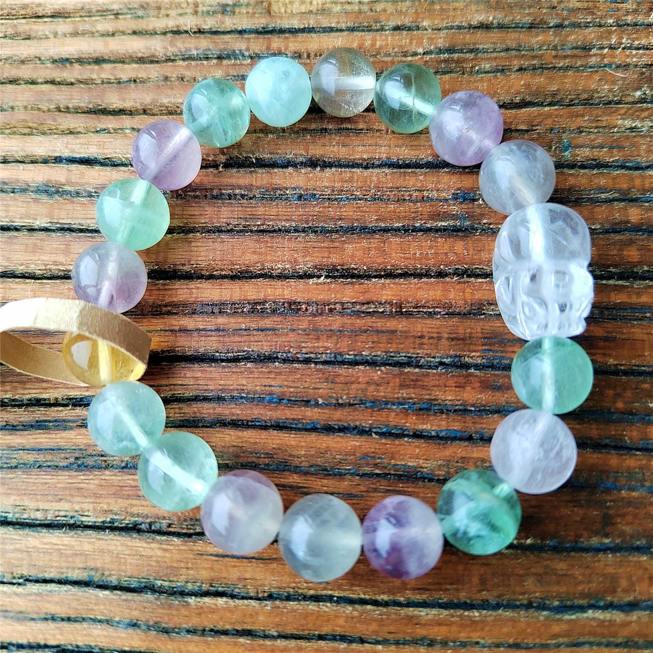 Natural Rainbow Fluorite Clear Quartz Bracelet Boho Healing Crystal Bracelet handmade beaded Bracelets