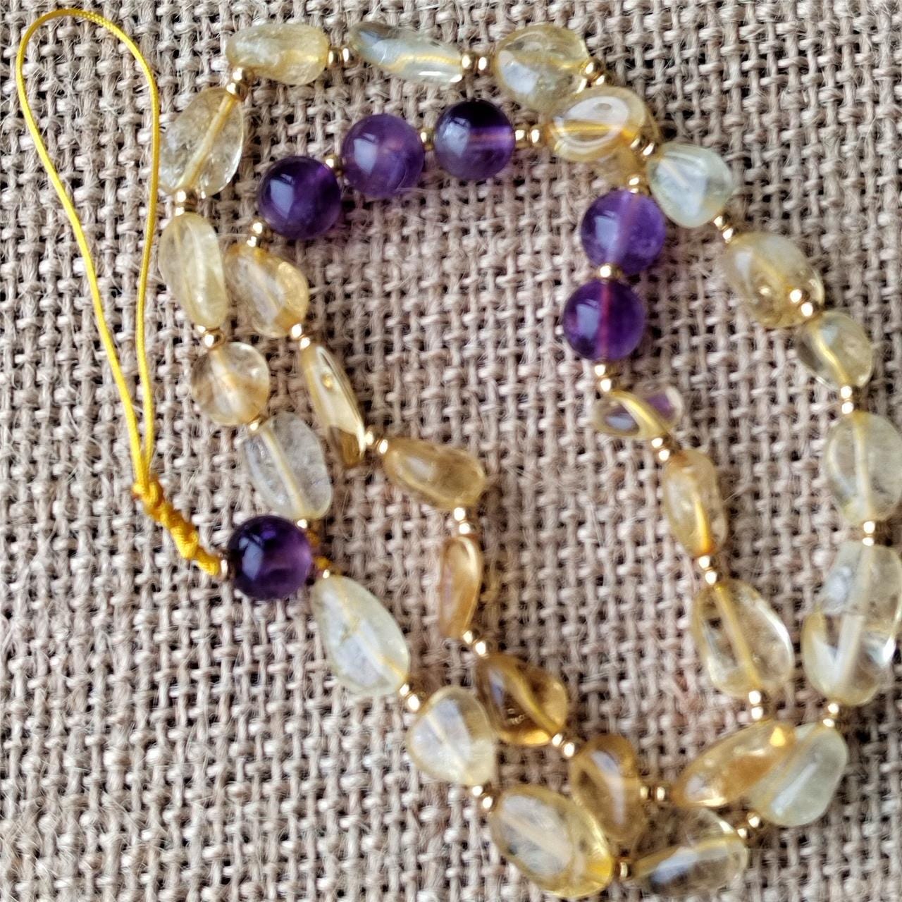 Citrine & Amethyst Crystal Phone Charm: Handmade Boho Gift