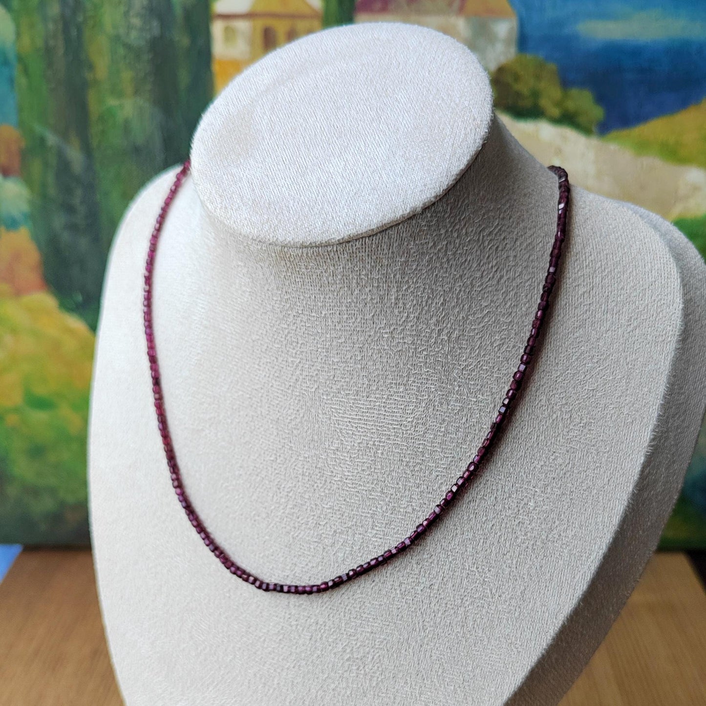 Natural Garnet Bead Necklace: Sterling Gold Plated Chain