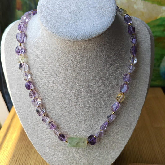 Natural Amethyst & Fluorite Handmade Crystal Necklace