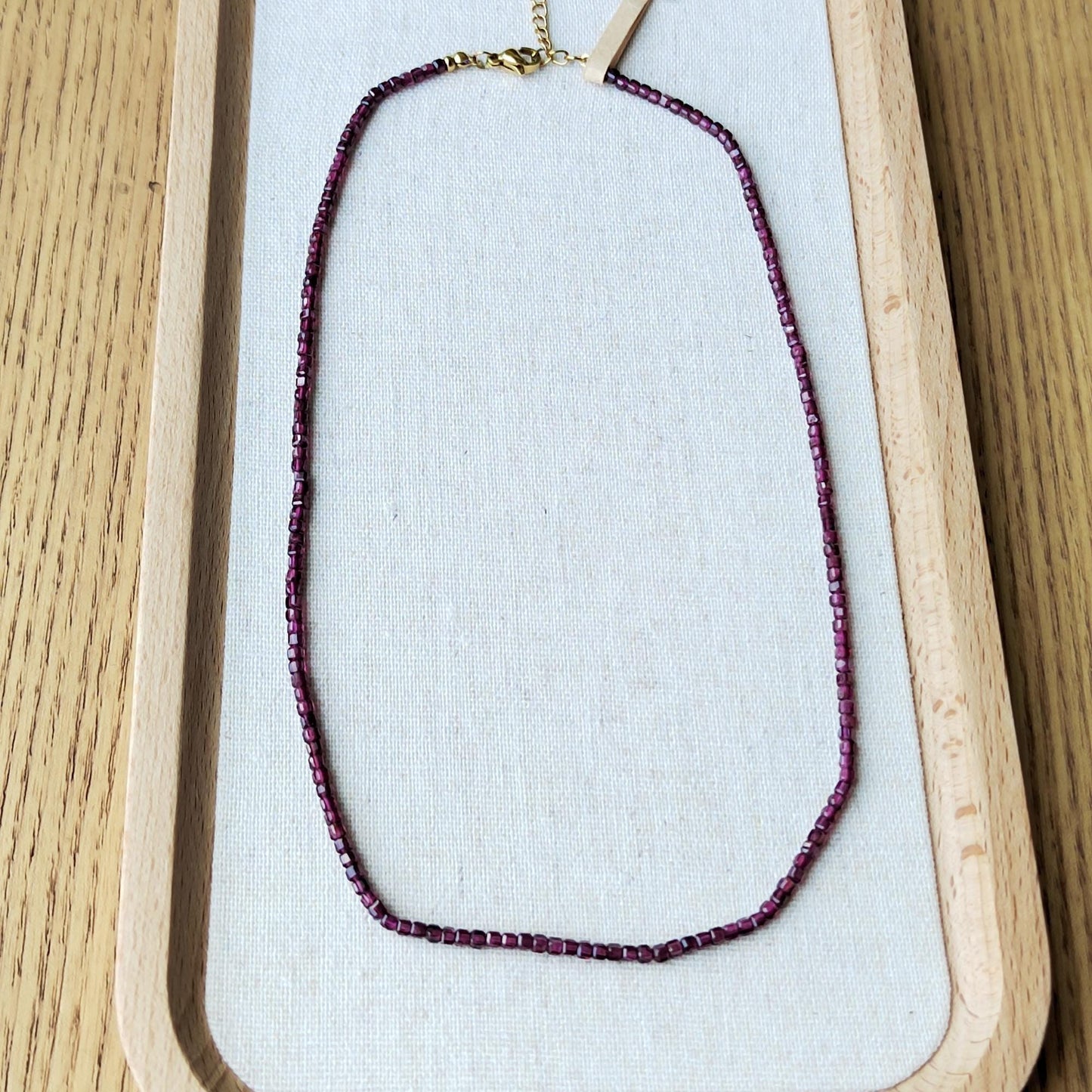 Natural Garnet Bead Necklace: Sterling Gold Plated Chain
