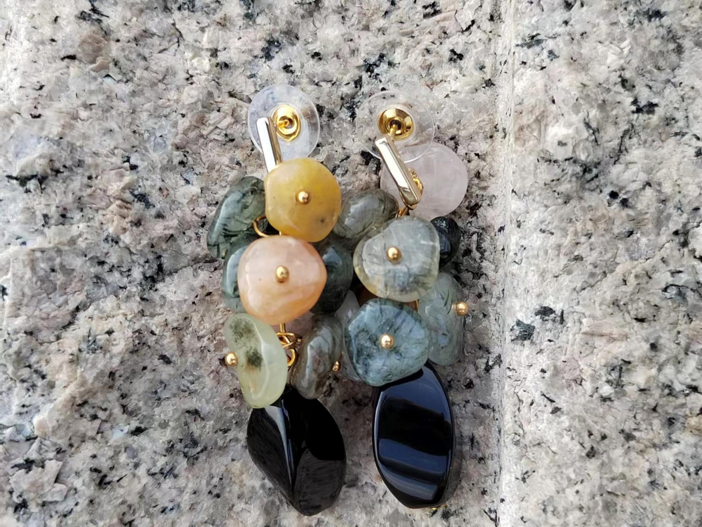 Crystal Quartz Dangle Earrings: Black Onyx, Sterling Silver, Boho Gemstone Jewelry