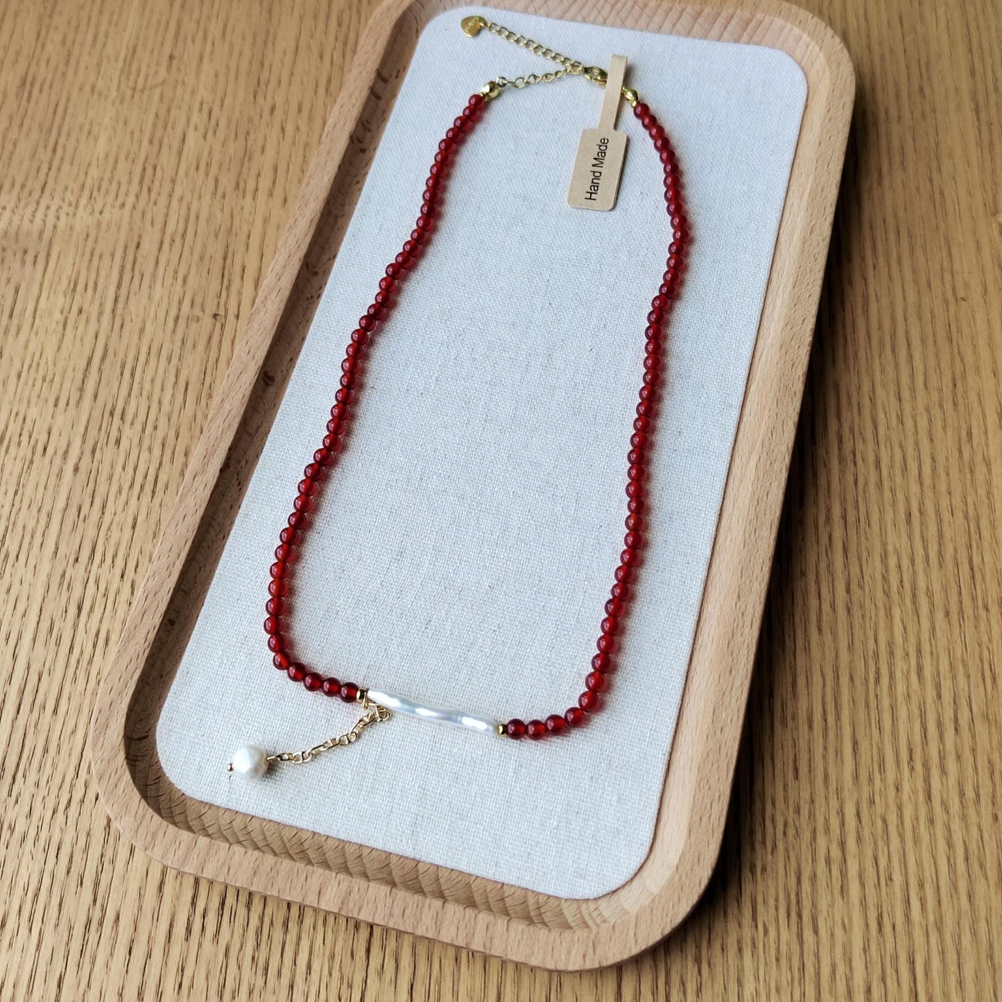 Red Agate & Baroque Pearl Necklace: Boho Gemstone Jewelry