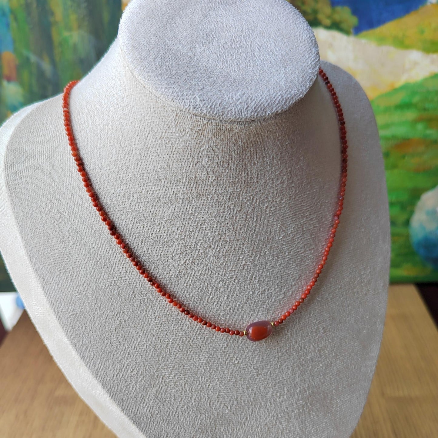 Handmade Nanhong Agate Necklace: Dainty Gemstone Collarbone Chain