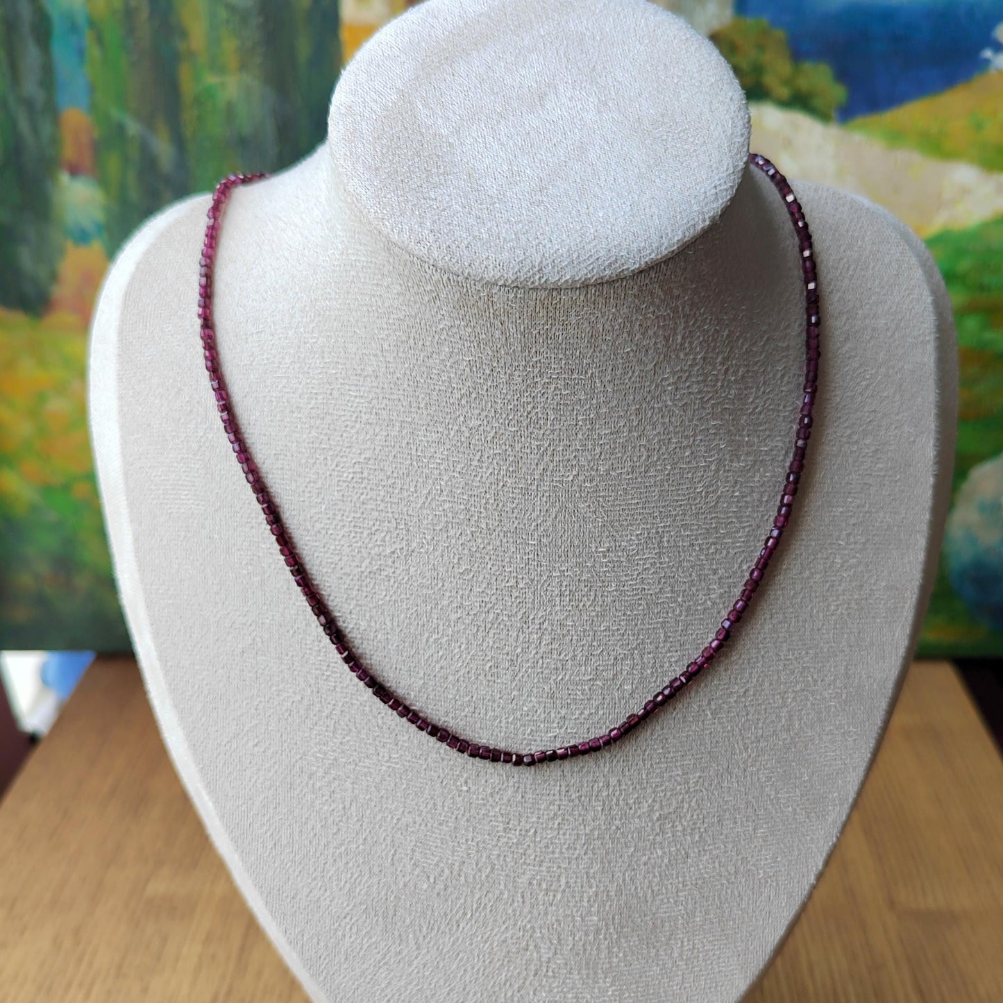 Natural Garnet Bead Necklace: Sterling Gold Plated Chain