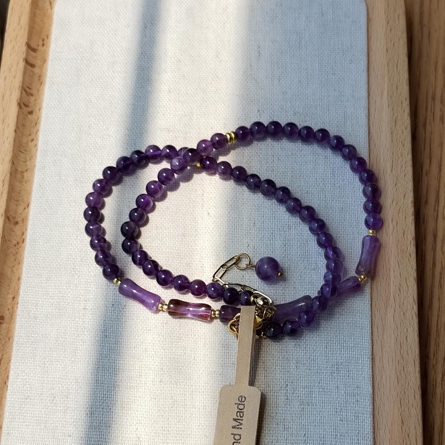 Handmade Amethyst Bead Necklace Sterling Gold Plated Chain Elegant Gemstone Jewelry DIY Craft