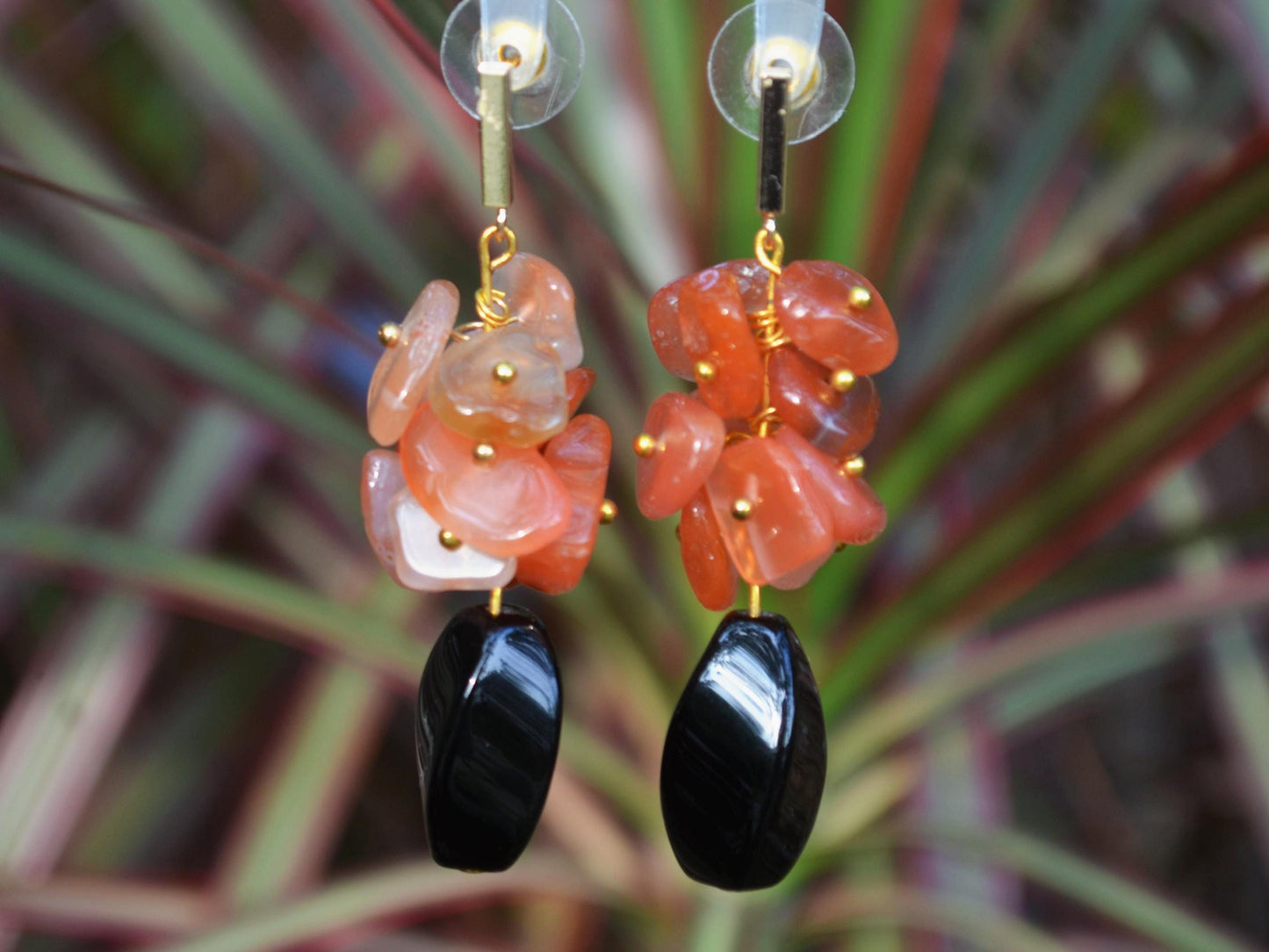 Dangle Earrings Red Agate Black Onyx Gemstone Earrings Boho Crystal Healing Jewelry gift for her