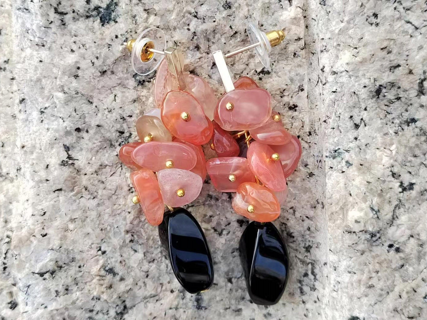 Dangle Earrings Red Agate Black Onyx Gemstone Earrings Boho Crystal Healing Jewelry gift for her