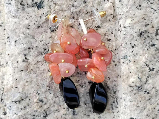 Dangle Earrings Red Agate Black Onyx Gemstone Earrings Boho Crystal Healing Jewelry gift for her