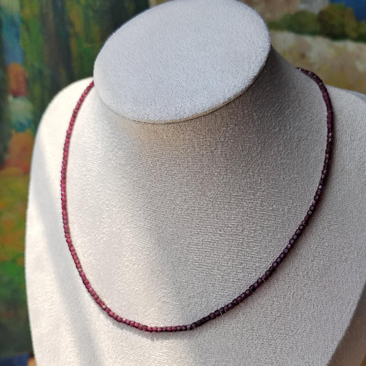 Natural Garnet Bead Necklace: Sterling Gold Plated Chain