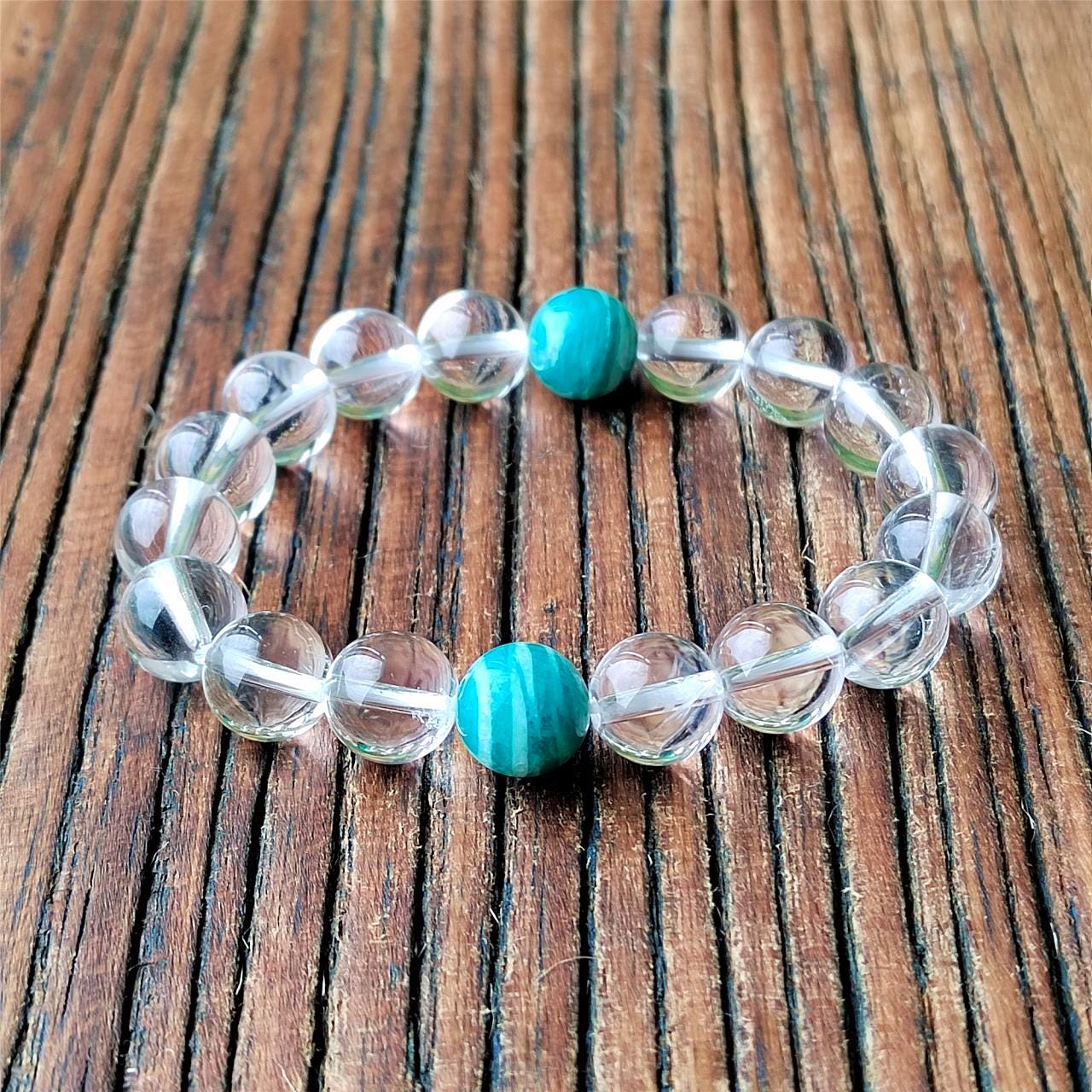Beaded Bracelet, Clear Quartz Amazonite, Natural Gemstone  Healing Crystal Jewelry Gift for her