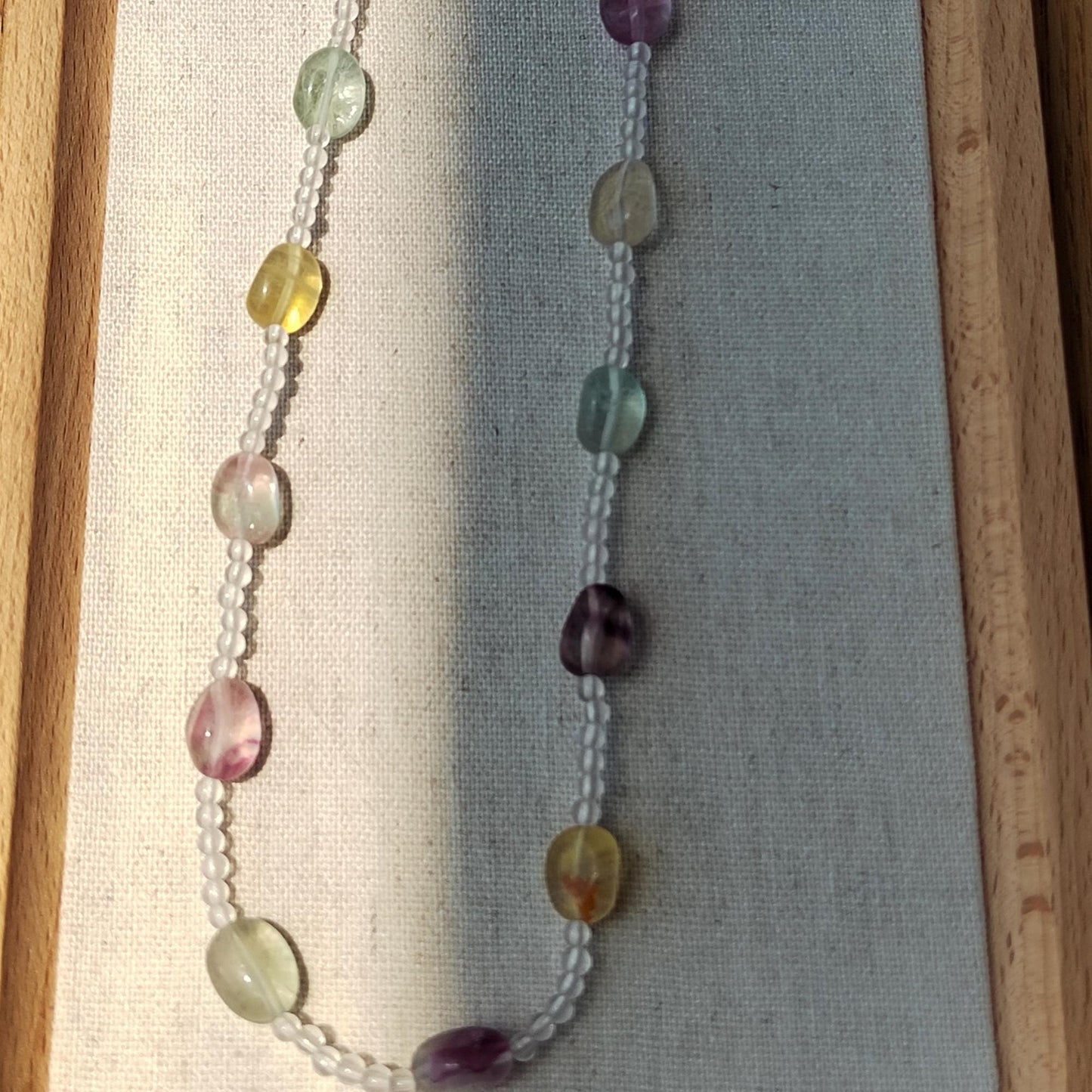 Handmade Fluorite & Clear Quartz Gemstone Necklace: Sterling Gold Plated