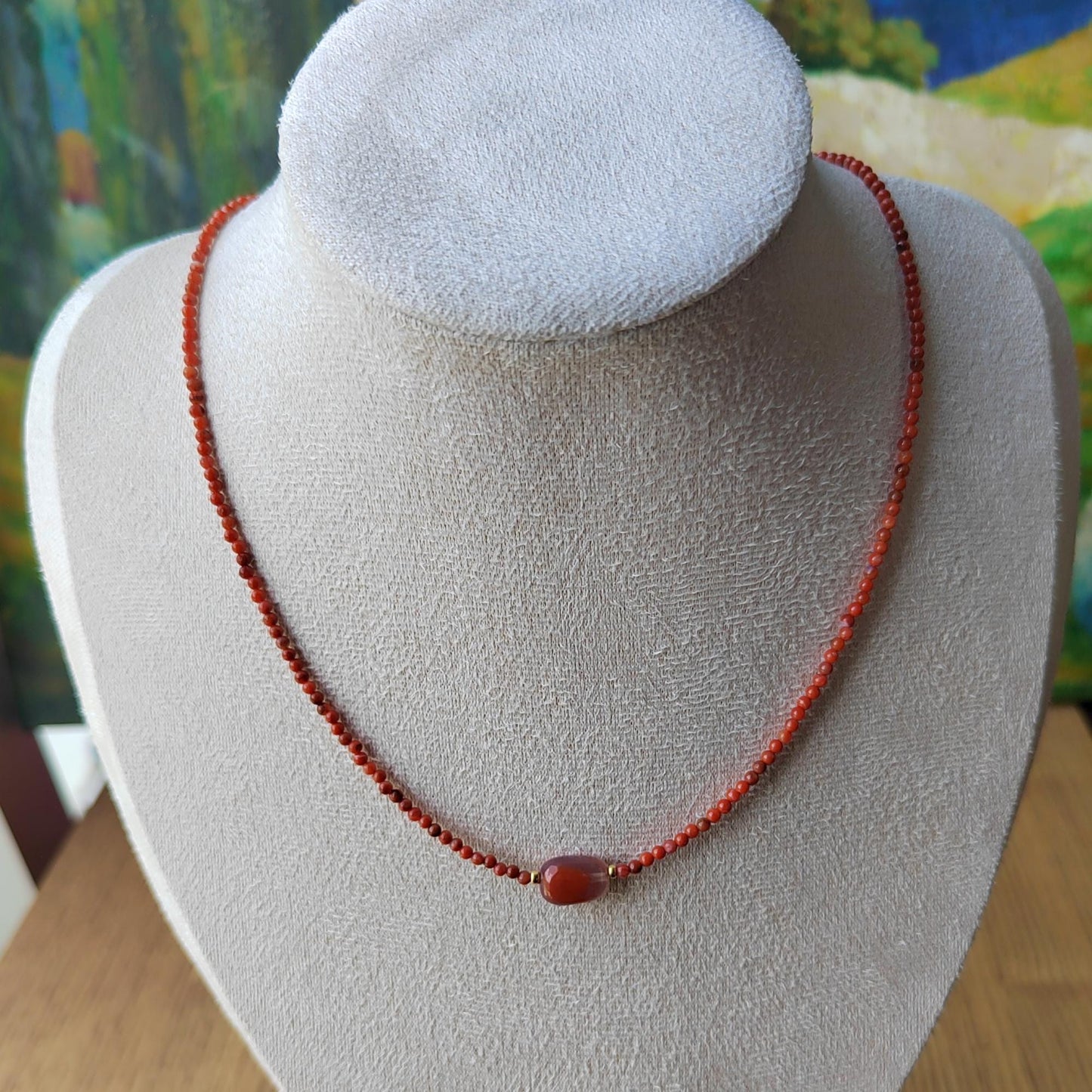 Handmade Nanhong Agate Necklace: Dainty Gemstone Collarbone Chain