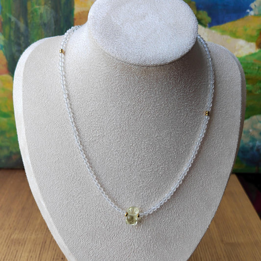 Natural Clear Quartz & Citrine Bear Necklace Handmade Jewelry