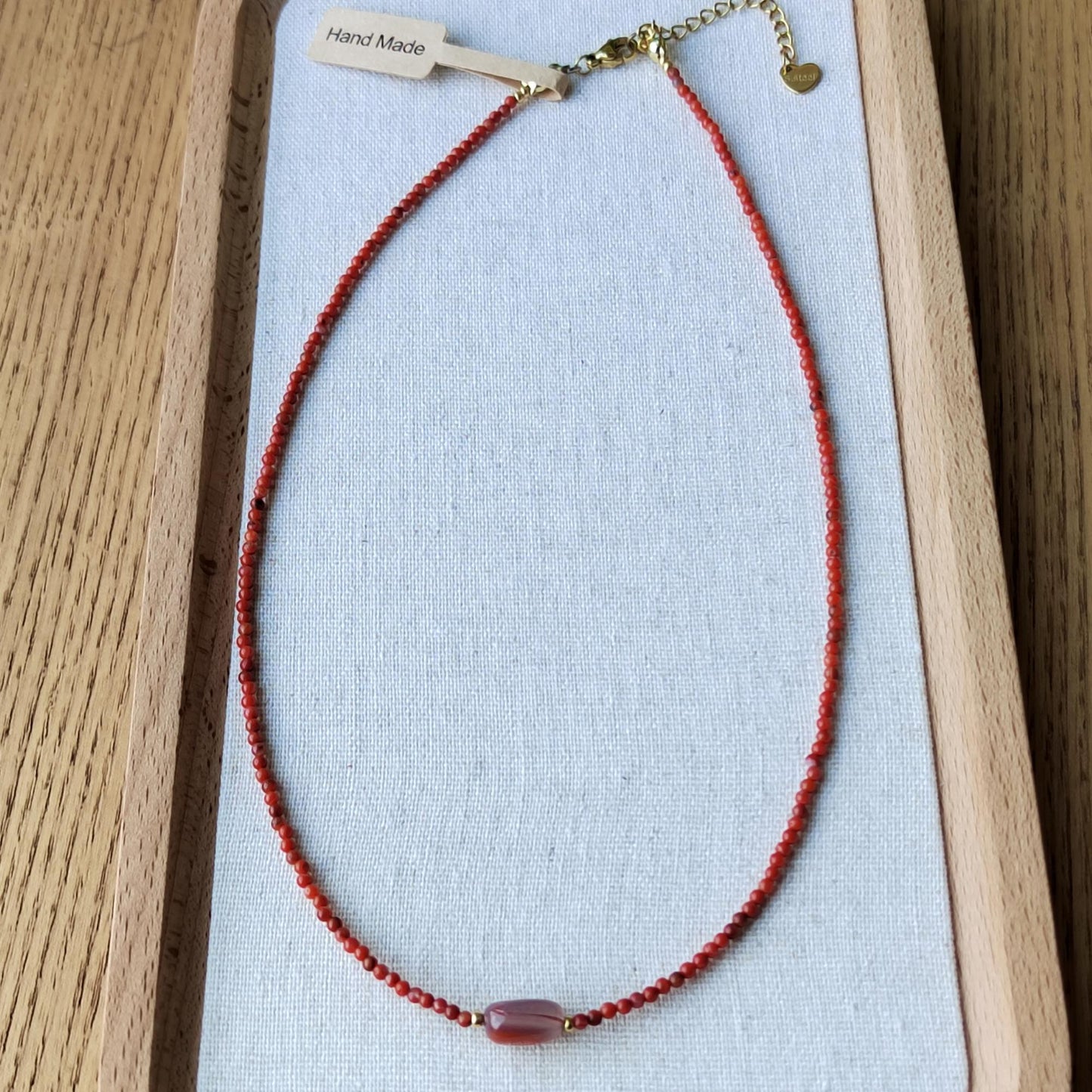 Handmade Nanhong Agate Necklace: Dainty Gemstone Collarbone Chain