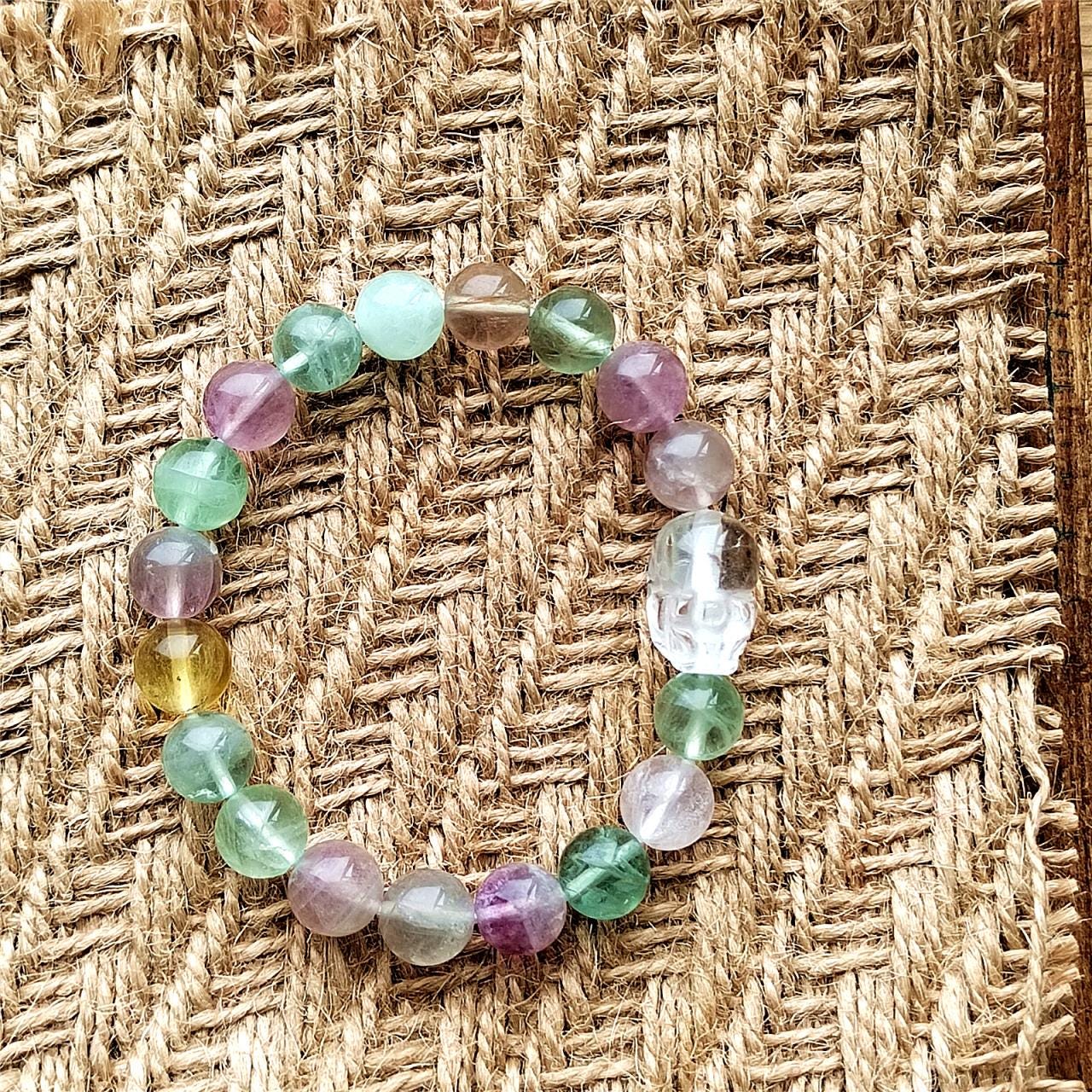 Natural Rainbow Fluorite Clear Quartz Bracelet Boho Healing Crystal Bracelet handmade beaded Bracelets