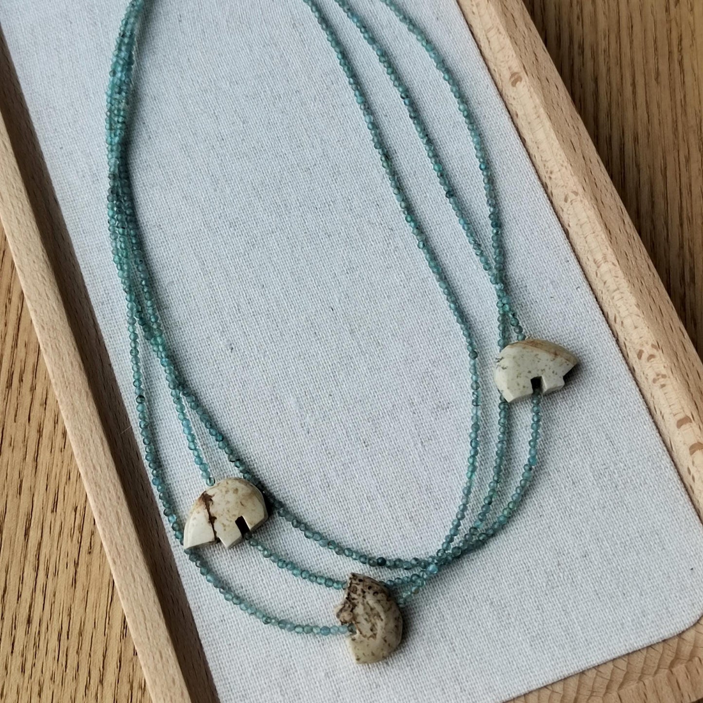 Handmade Blue Apatite & Picture Jasper Polar Bear Necklace