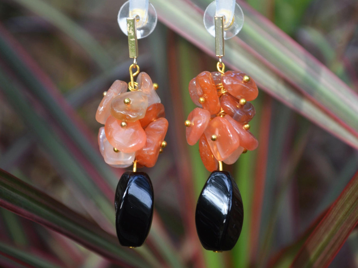 Dangle Earrings Red Agate Black Onyx Gemstone Earrings Boho Crystal Healing Jewelry gift for her