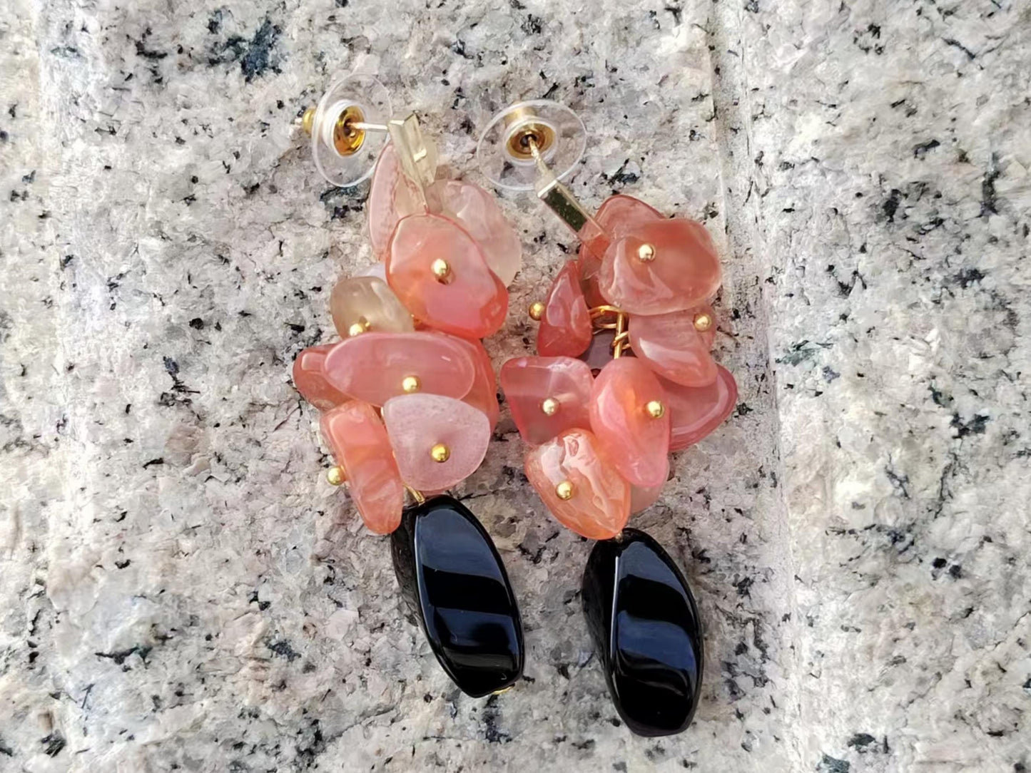 Dangle Earrings Red Agate Black Onyx Gemstone Earrings Boho Crystal Healing Jewelry gift for her